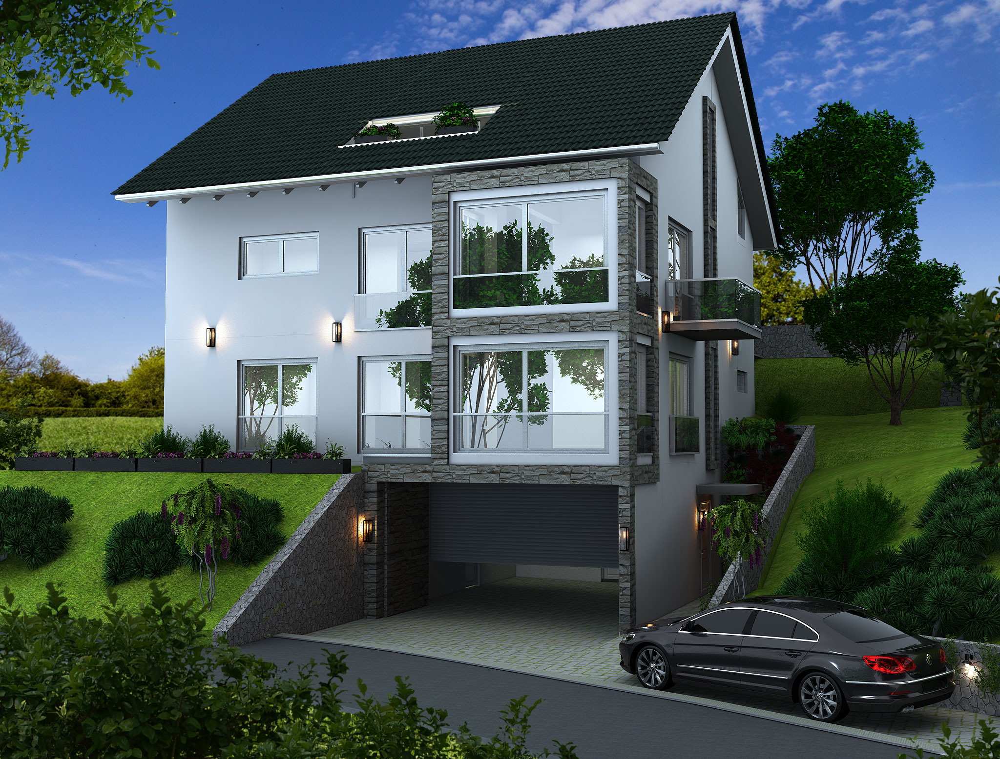 Visualisierung eines Einfamilienhauses am Hang in Gernsbach